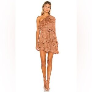 Rococo Sand One-Shoulder Ruffle Dress in Tan